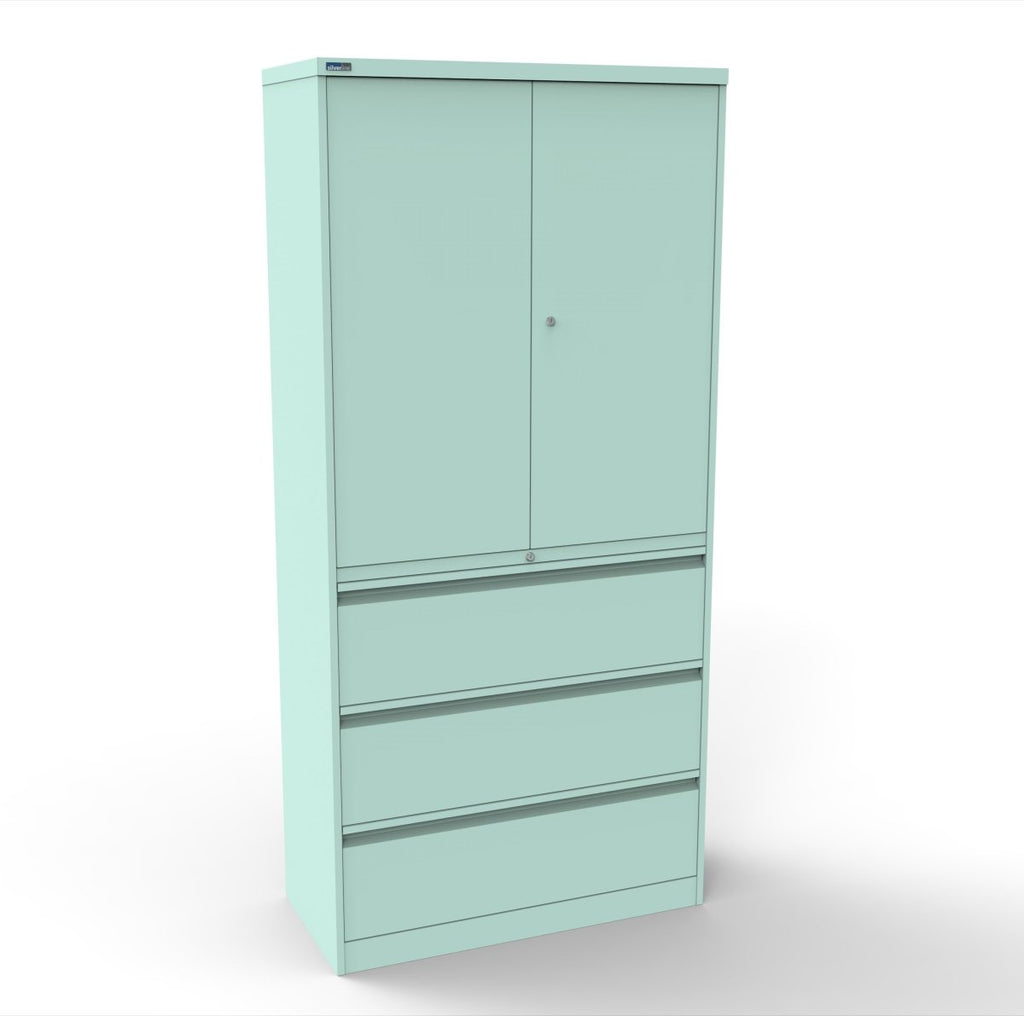 CSD378 Silverline Combination Cupboard 3 Drawer & Cupboard Satin White 28 Office Furniture