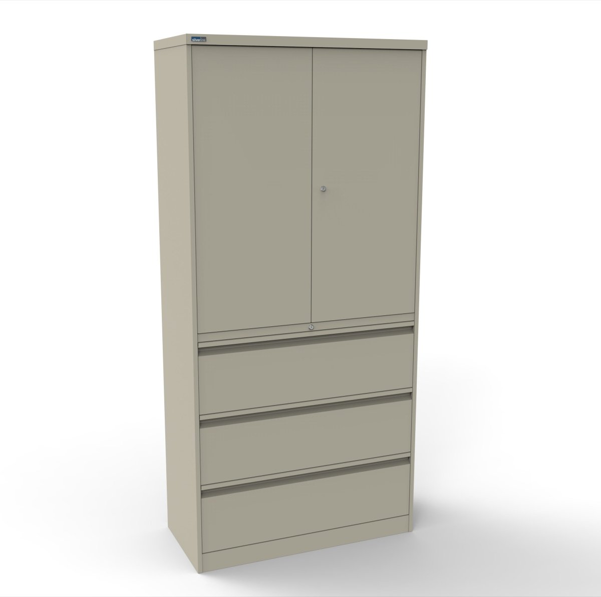 CSD378 Silverline Combination Cupboard 3 Drawer & Cupboard Satin White 30 Office Furniture