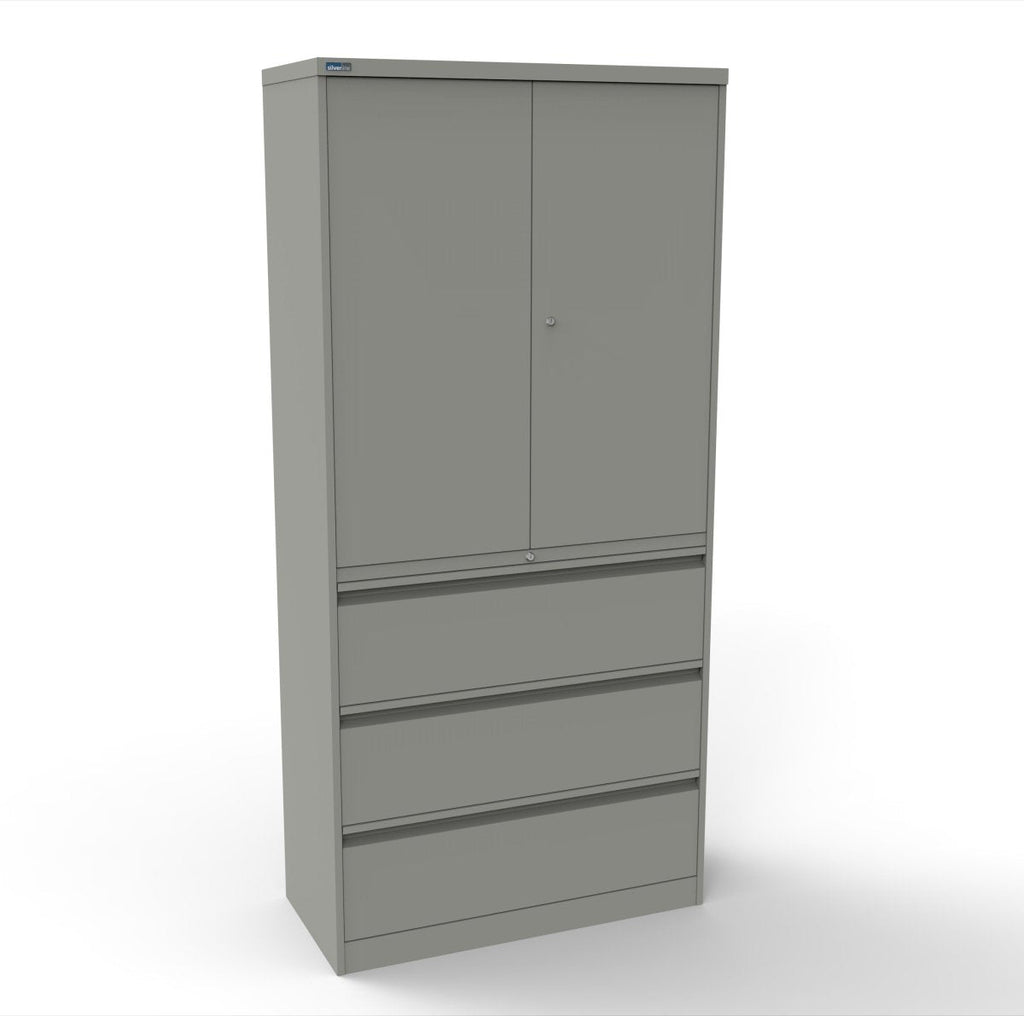 CSD378 Silverline Combination Cupboard 3 Drawer & Cupboard Satin White 20 Office Furniture