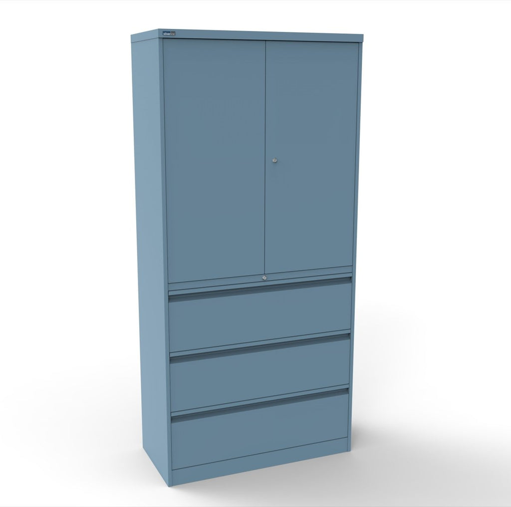 CSD378 Silverline Combination Cupboard 3 Drawer & Cupboard Satin White 25 Office Furniture