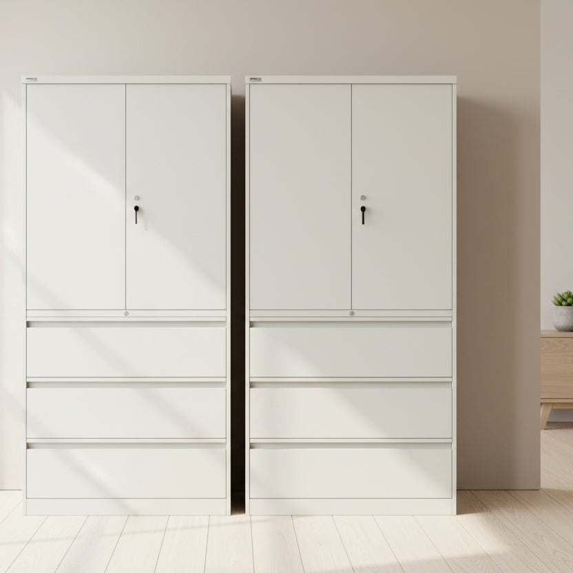 CSD378 Silverline Combination Cupboard 3 Drawer & Cupboard Satin White 37 Office Furniture