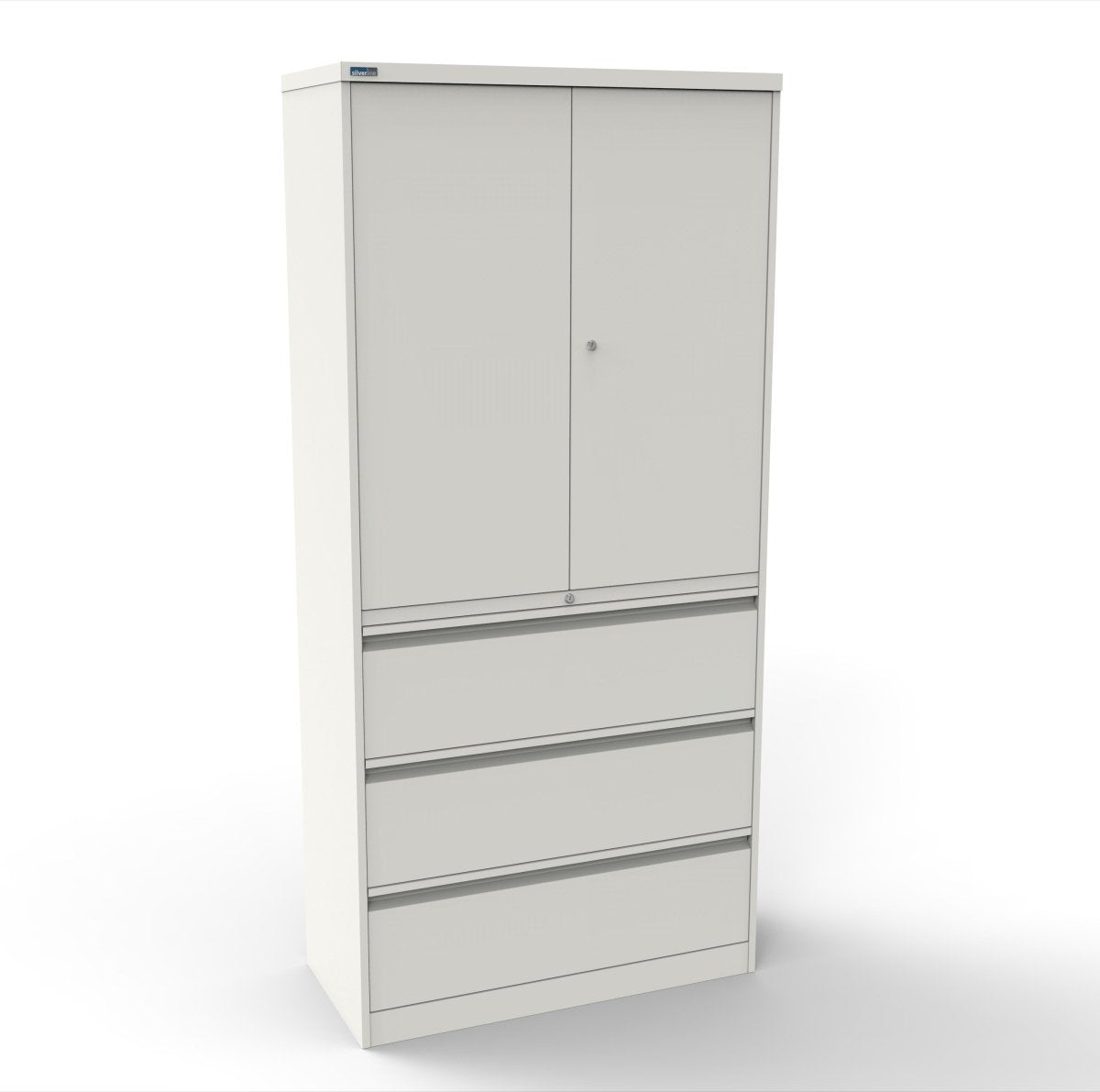 CSD378 Silverline Combination Cupboard 3 Drawer & Cupboard Satin White 31 Office Furniture
