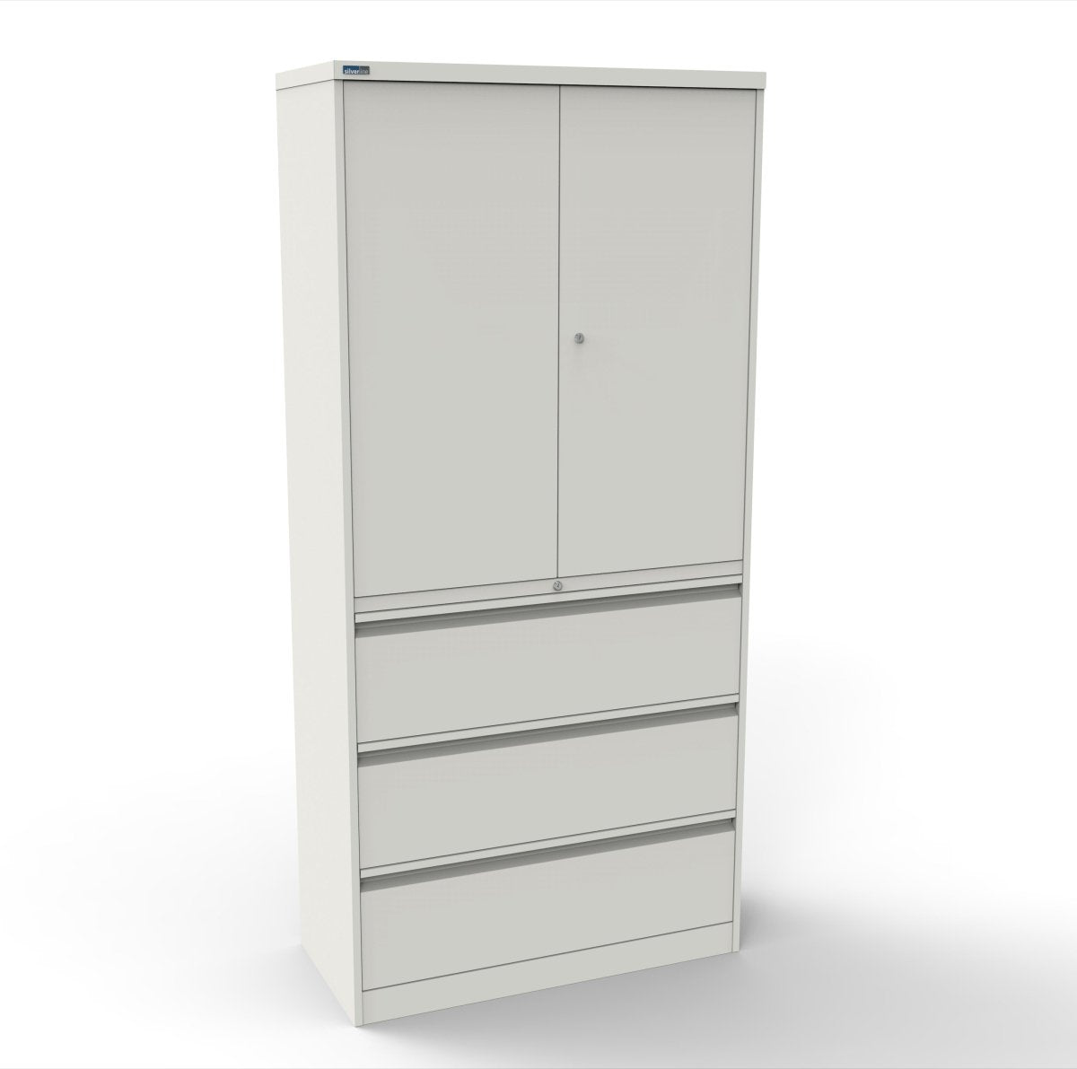 CSD378 Silverline Combination Cupboard 3 Drawer & Cupboard Satin White 5 Office Furniture