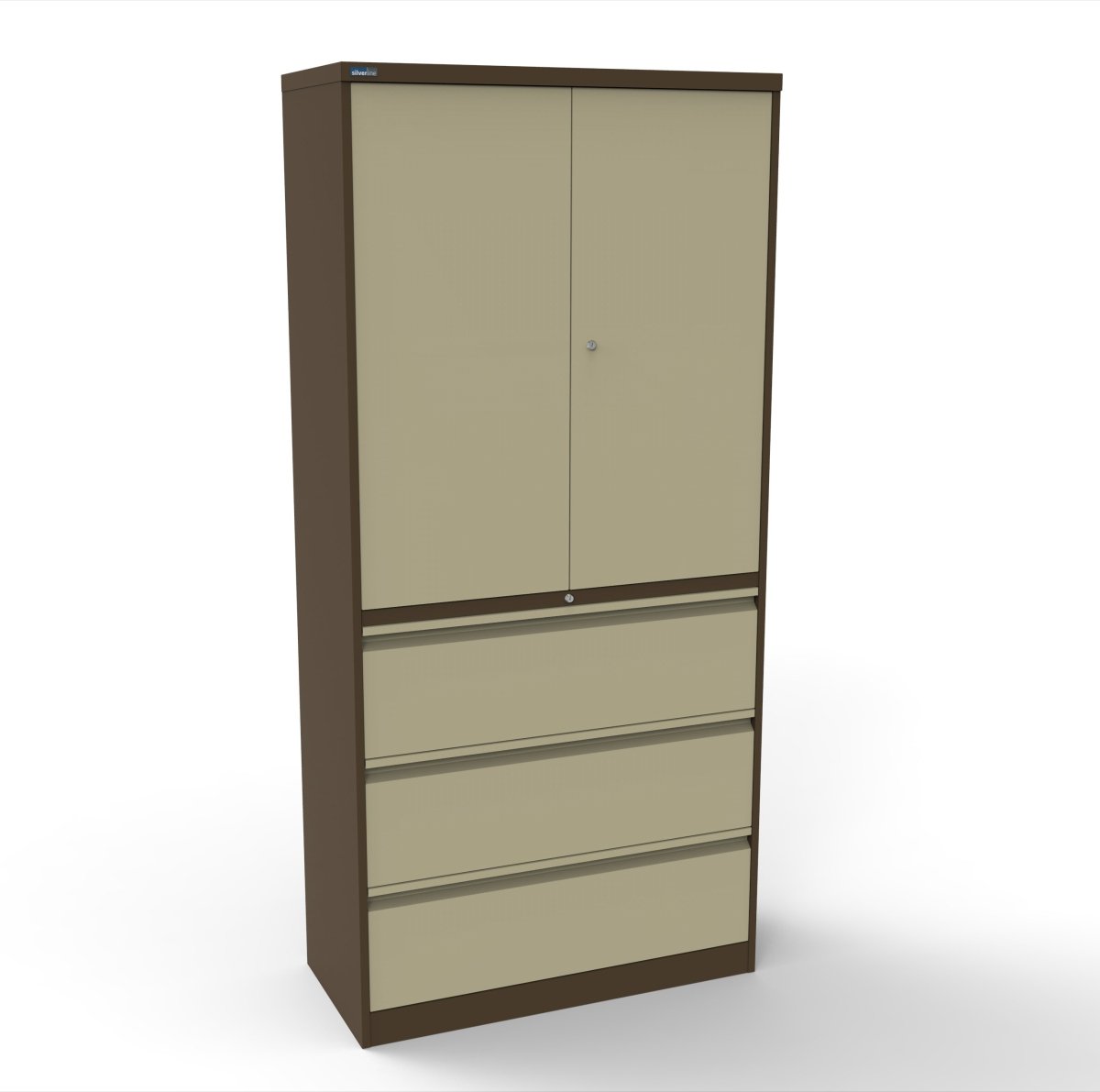 CSD378 Silverline Combination Cupboard 3 Drawer & Cupboard Satin White 18 Office Furniture