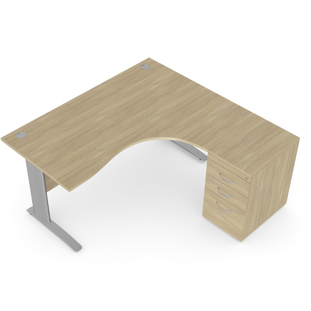 Komo Metal Leg desk 160/80cm x 120/60cm RH Corner Desk K-CRDP Komo RH with Pedestal 2 Office Furniture