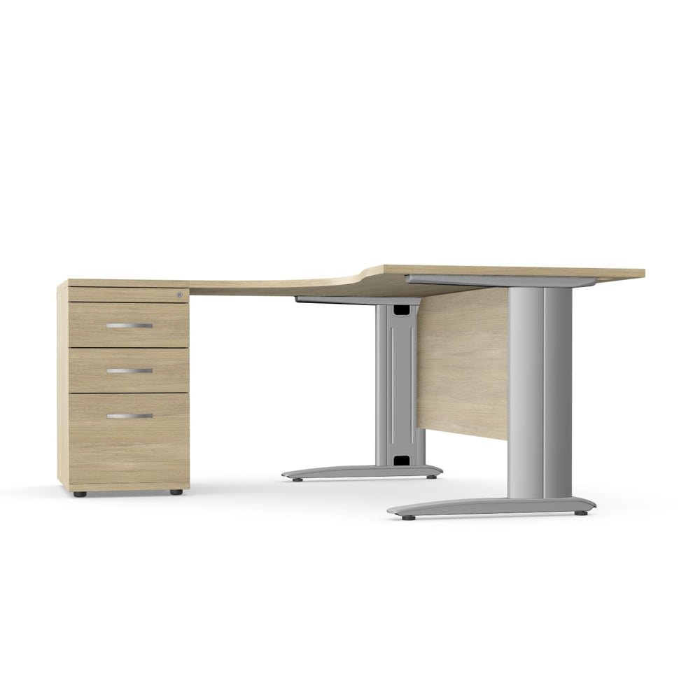 Komo Metal Leg desk 160/80cm x 120/60cm RH Corner Desk K-CRDP Komo RH with Pedestal 3 Office Furniture