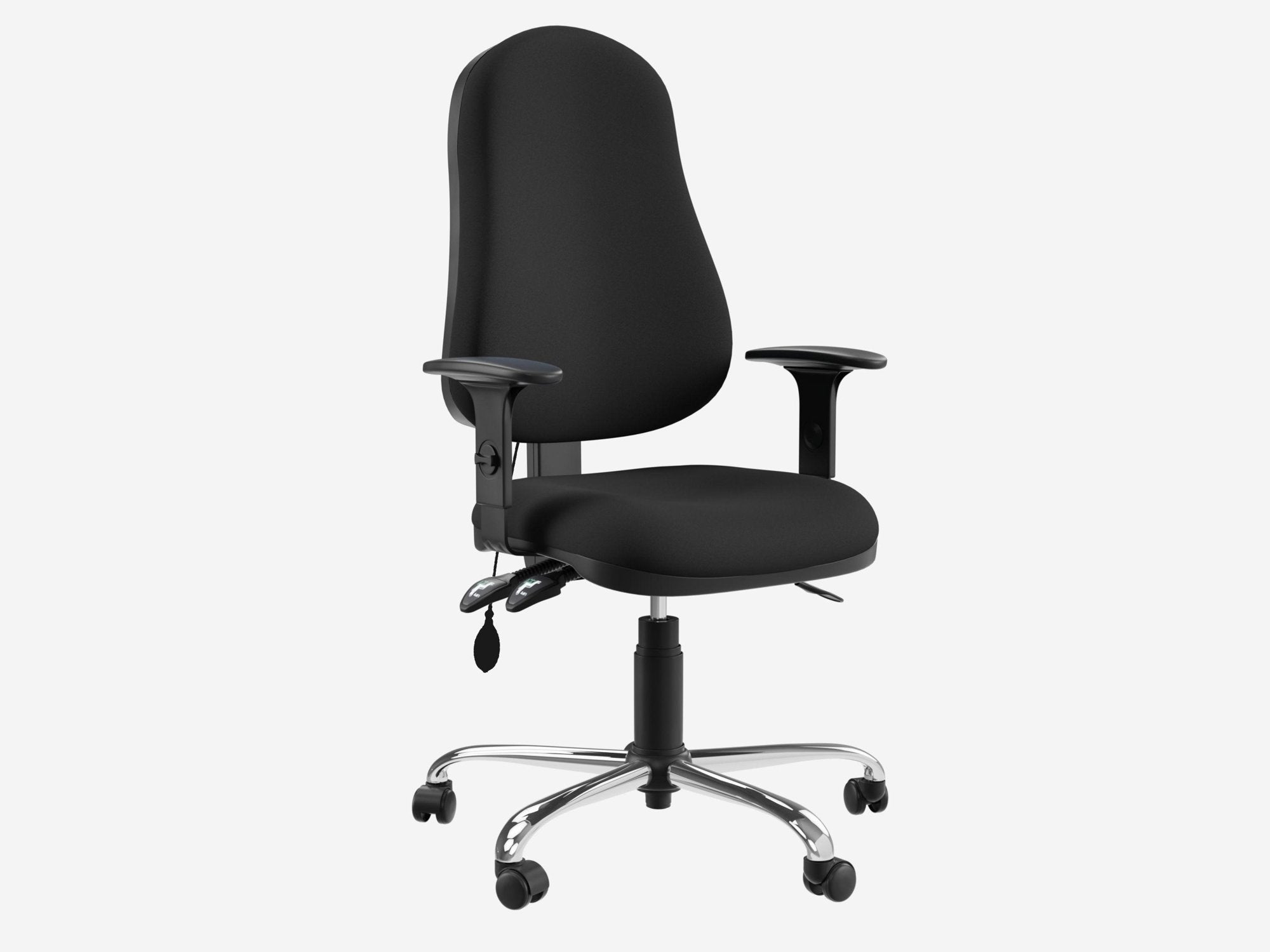 O.E 24h Series Alpha Chrome Base Suprex Seat Slide, lumbar support Galaxy Black Arms - Evert Black 6 Office Furniture