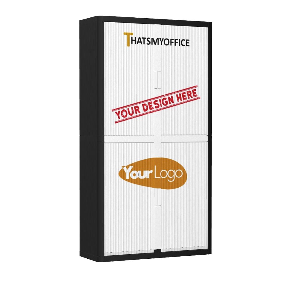 Personalise Your Own Easy Office Tambour Cupboard 200cm H with 4 shelves Black EOTAM2M-Black 1 Office Furniture