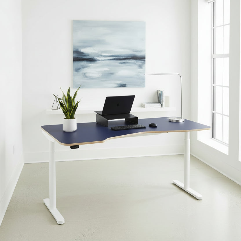 Height Adjustable Desk with Round Legs Sit Stand Desk K Top 160cm RoundE