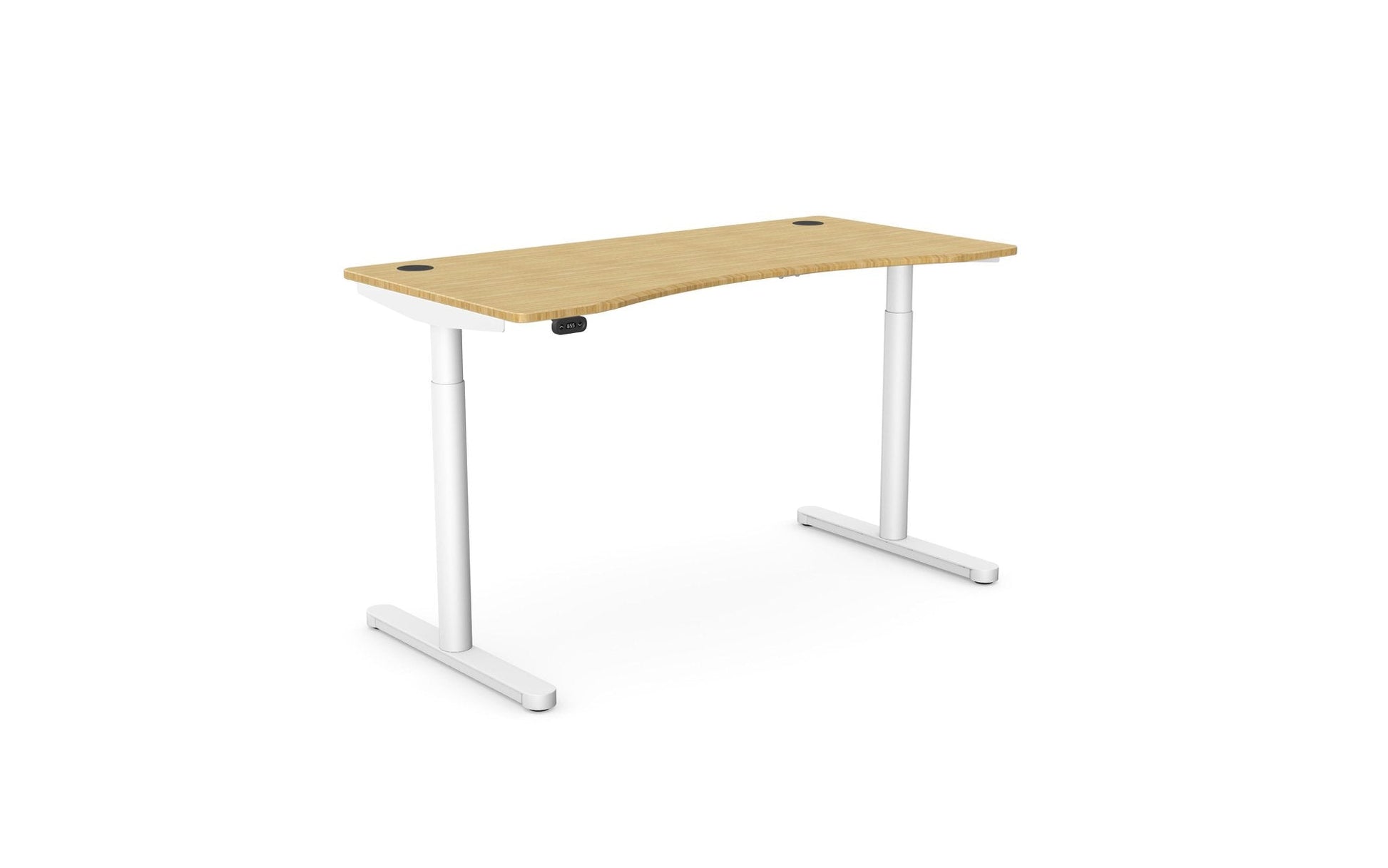 Round Leg Bamboo Top with Scallop Sit Stand Desk 120,140 or 160cm Wide RoundE 5 Office Furniture
