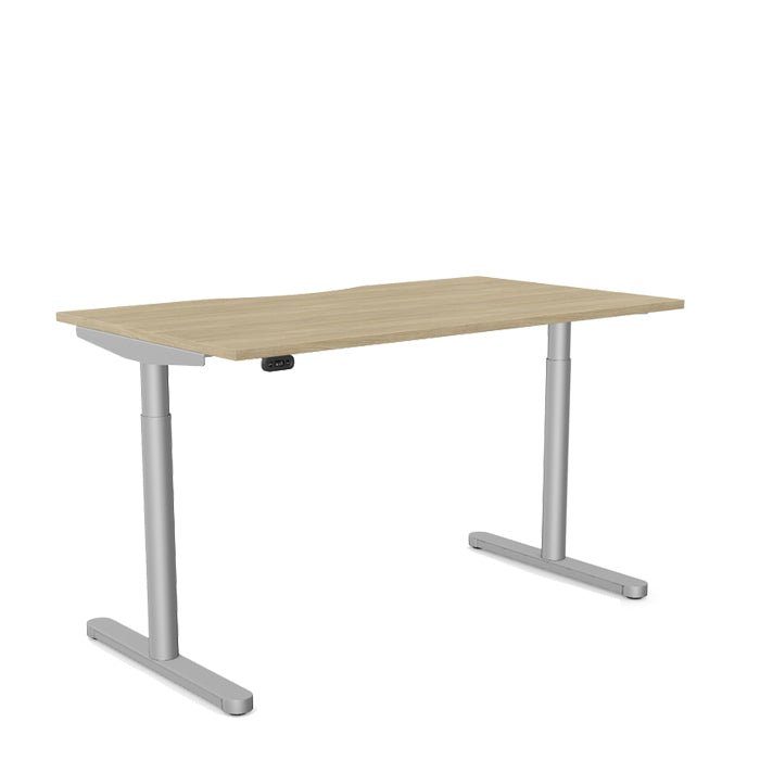 Sit Stand Round Leg Desk With Rectangular Scallop Top  Levanta Rounde