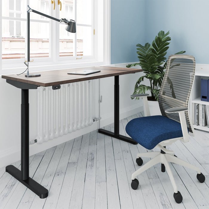 Round Leg Bamboo Top with Portal Sit Stand Desk 120,140 or 160cm Wide RoundE 7 Office Furniture