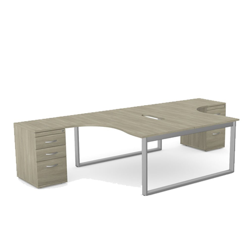 Switch 2 Person Office Crescent Scallop Desk and High Pedestal S-2PCRSPCF Curved Ergonomic Desk