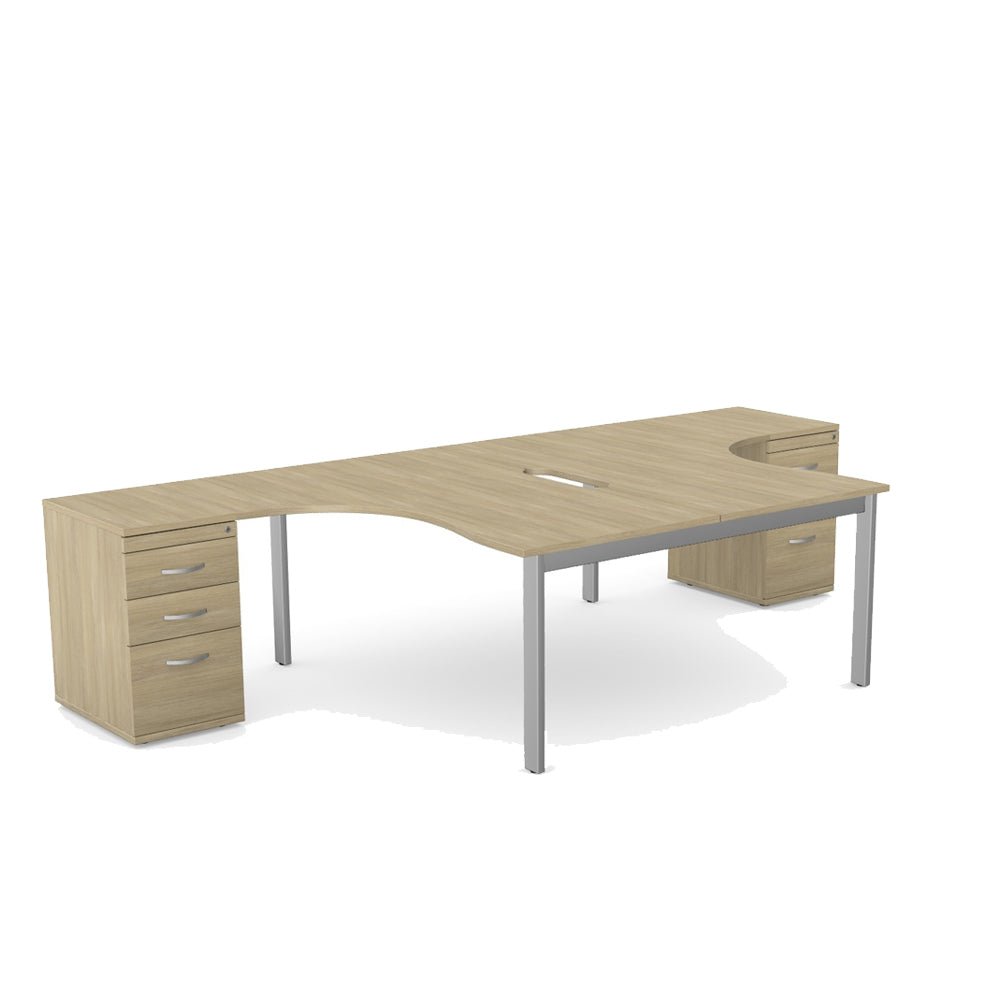 Switch 2 Person Office Crescent Scallop Desk and High Pedestal S-2PCRSPC Curved Ergonomic Desk