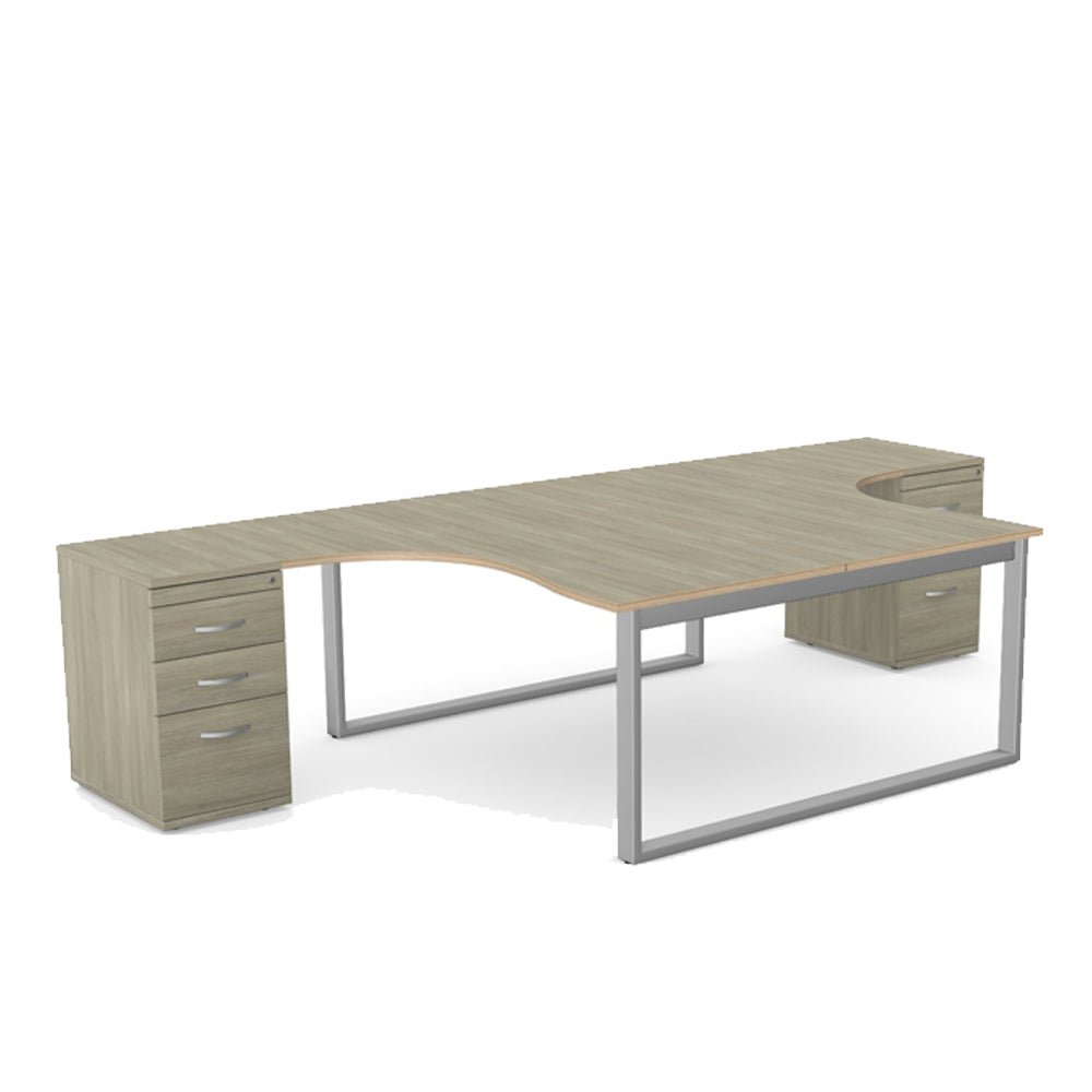 Switch 2 Person Office Crescent Straight Desk and High Pedestal S-2PCRSCF Curved Ergonomic Desk