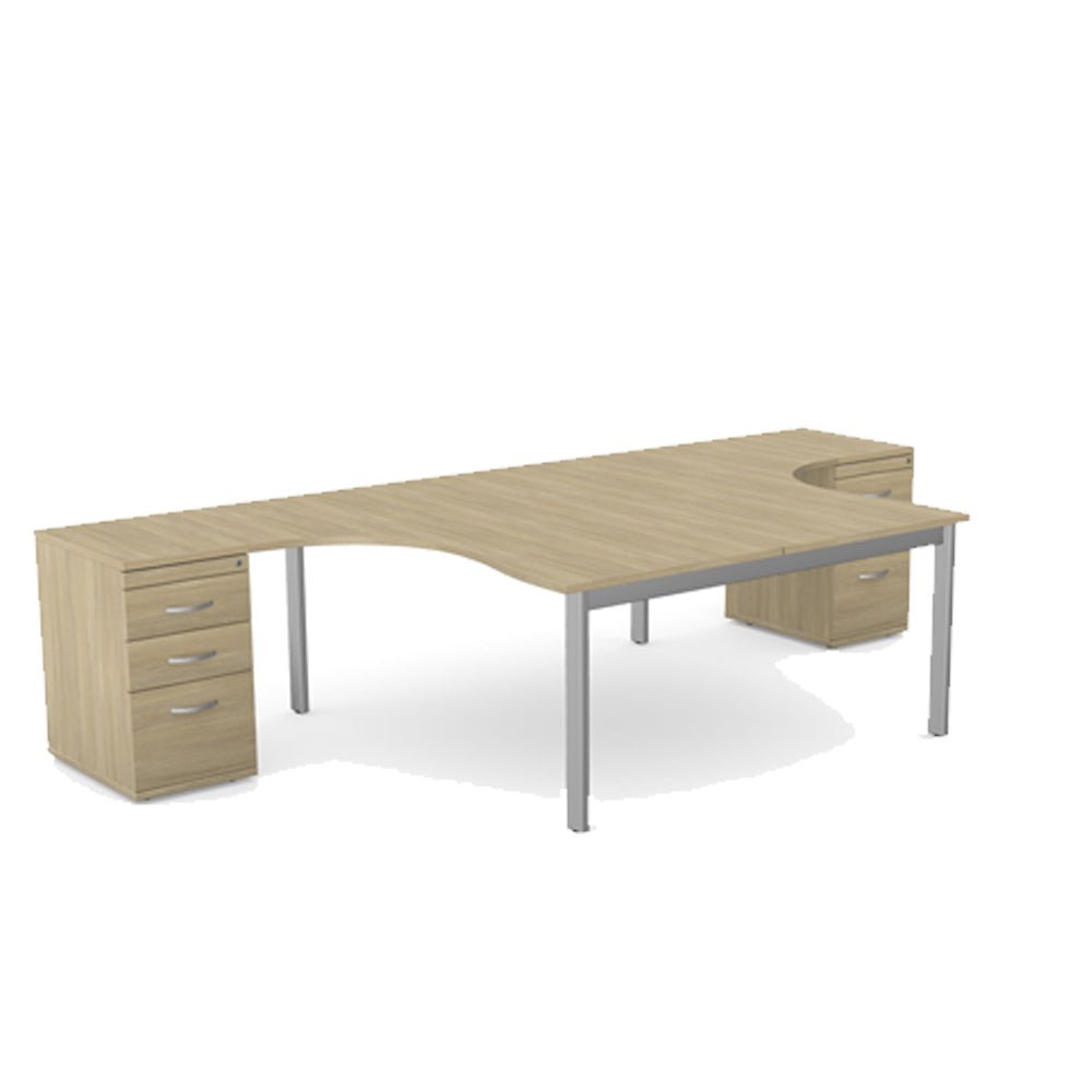 Switch 2 Person Office Crescent Straight Desk and High Pedestal S-2PCRSC Curved Ergonomic Desk