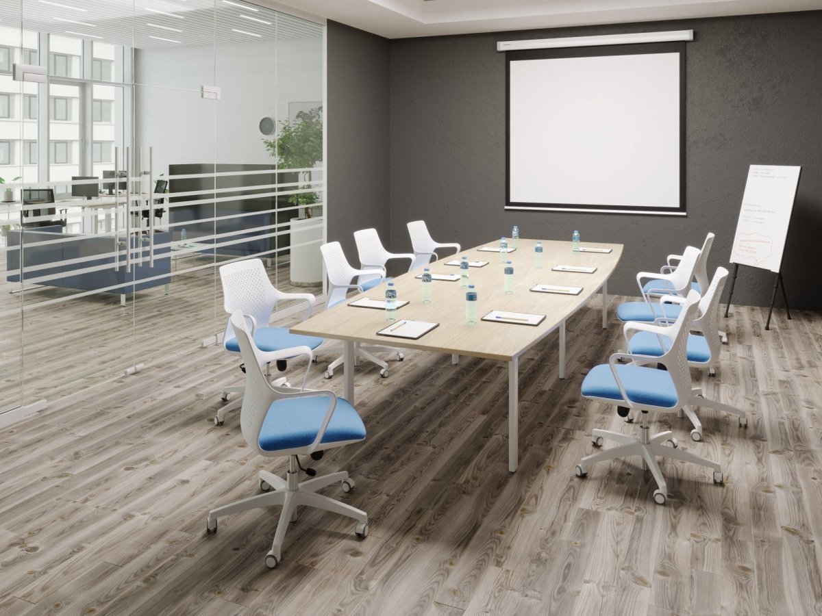 Office  Switch Two Piece Curved Meeting Table, Open Leg 6 Office Furniture and Home Remote Working
