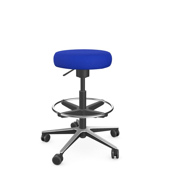 Ergonomic Office Stool, Alumium base and ring around base - Dark Blue